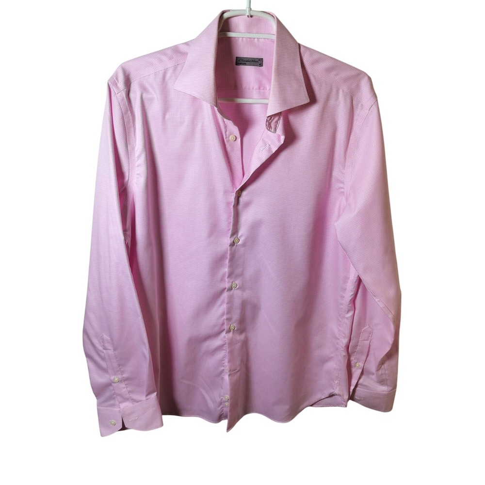 Emidio Tucci Mens Pink Micro Houndstooth Cotton‎ Button Down Shirt Custom Size 4